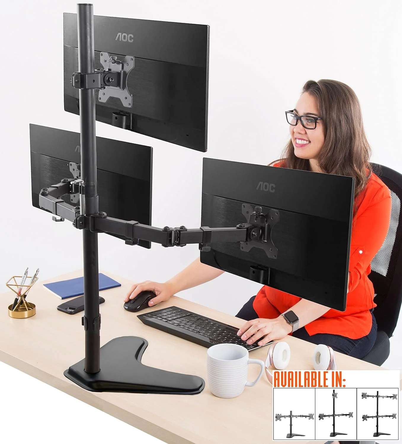 Support de Bureau Triple Pyramide (3 moniteurs) – Image 3